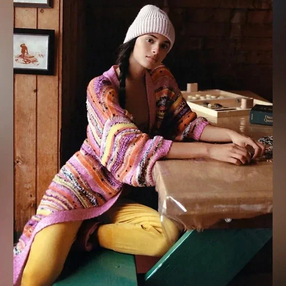 Anthropologie Juliette Space-Dyed Longline Cardigan Duster Knit Kimono - Picture 9 of 10